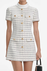 Buttons Check Mini Dress in White