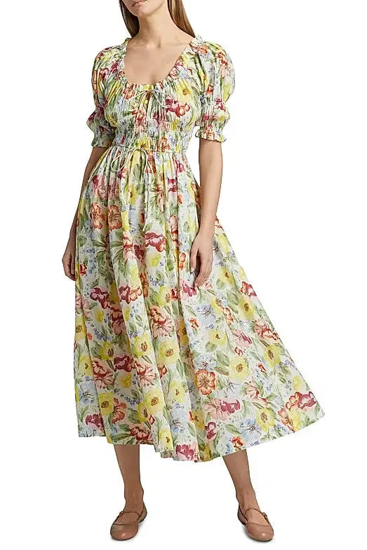Ischia Floral Smocked Midi Dress