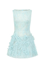 Sleeveless Lace Fabric Mini Dress in Aqua