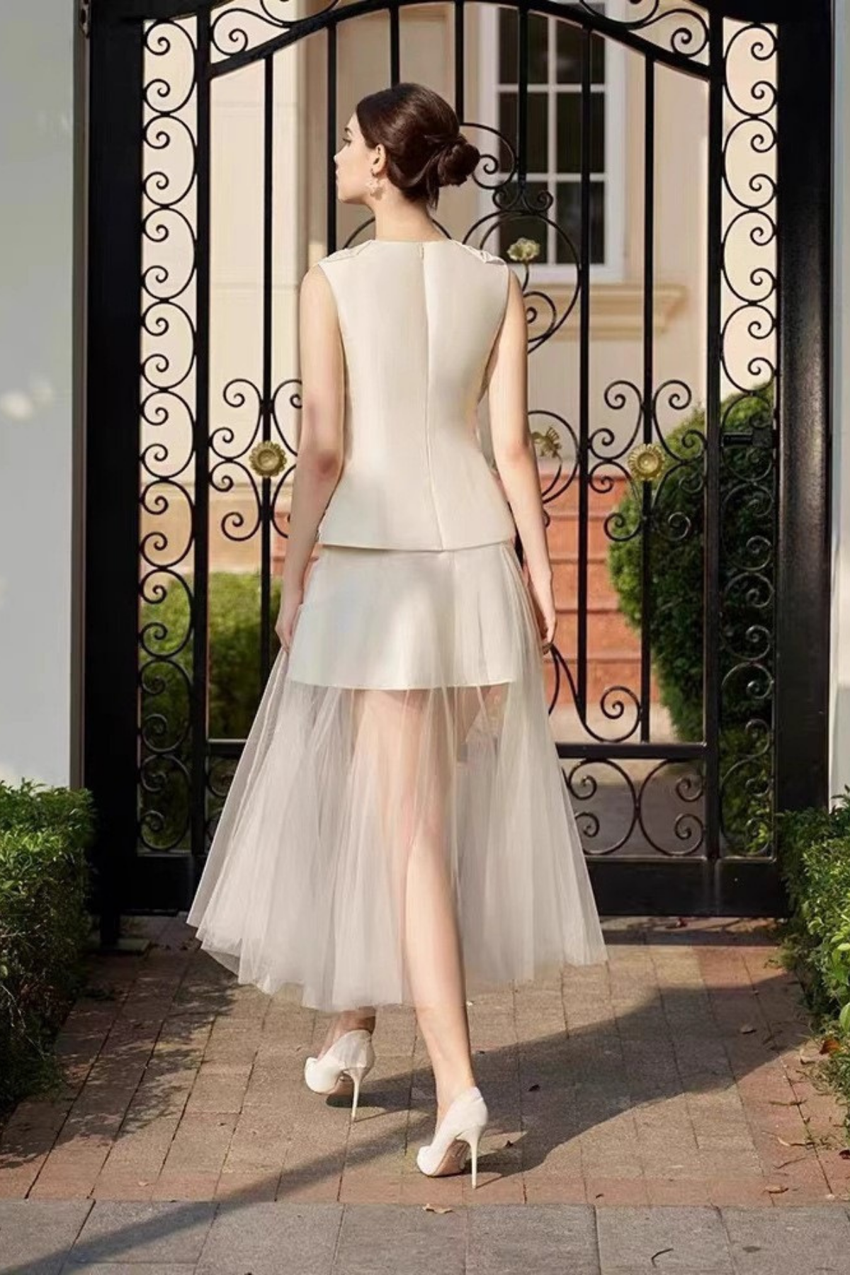 3D Rose Sleeveless Peplum Top Two Midi Skirt Matching Set