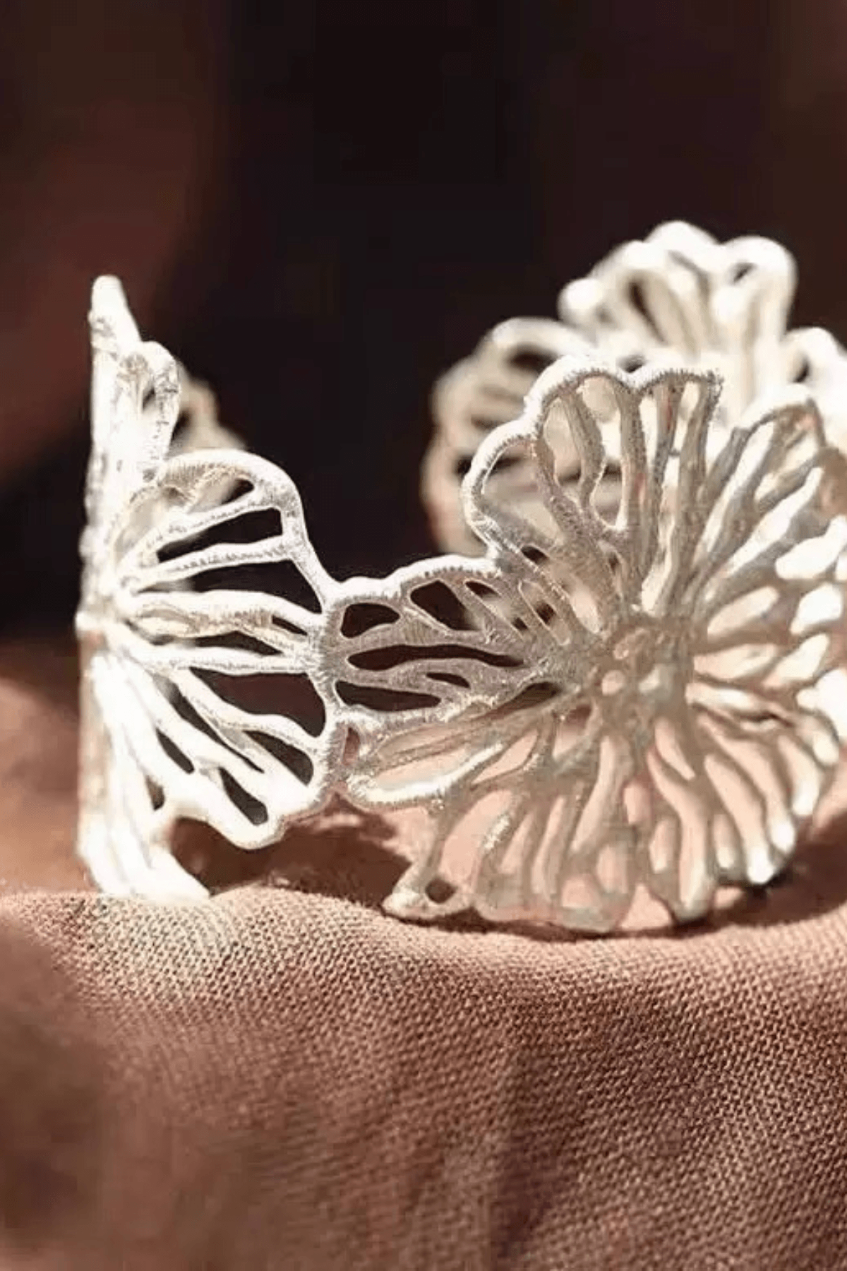 White Openwork Floral Metal Cuff Bracelet