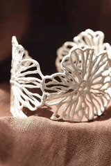 White Openwork Floral Metal Cuff Bracelet