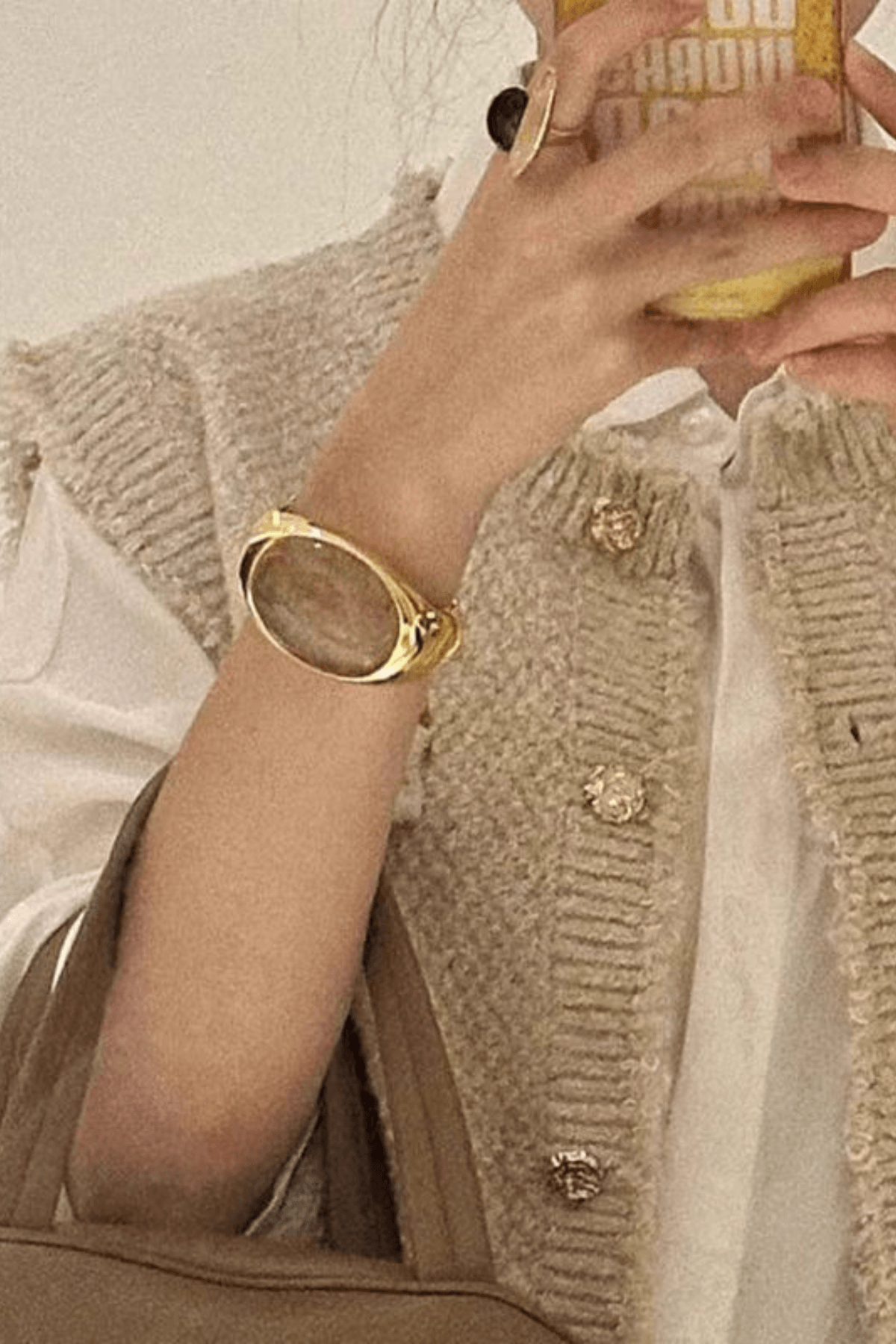 Gold Stone Open Cuff Bracelet