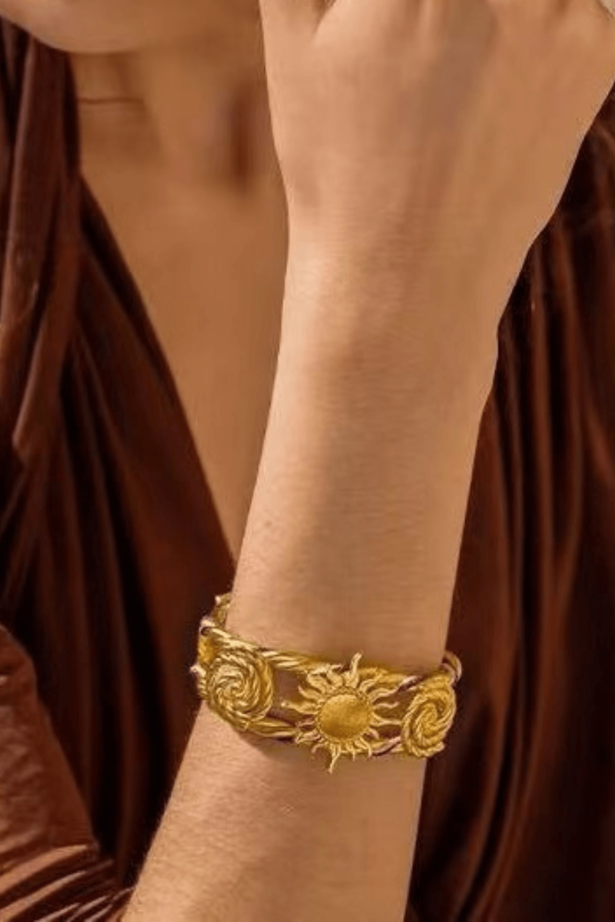 Vintage Gold Sun & Rose Open Cuff Bracelet