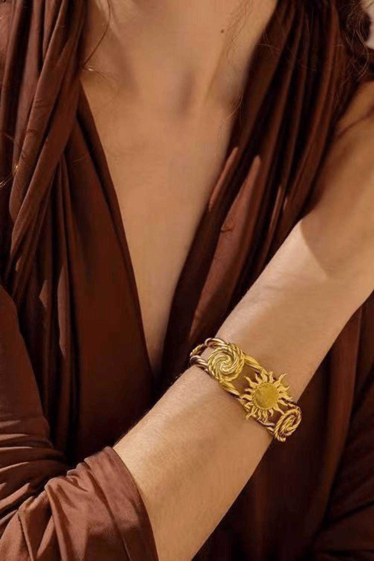 Vintage Gold Sun & Rose Open Cuff Bracelet