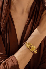 Vintage Gold Sun & Rose Open Cuff Bracelet