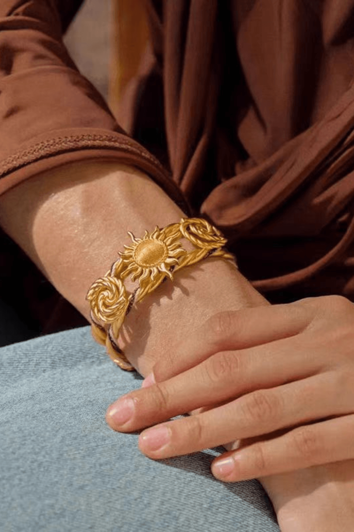Vintage Gold Sun & Rose Open Cuff Bracelet