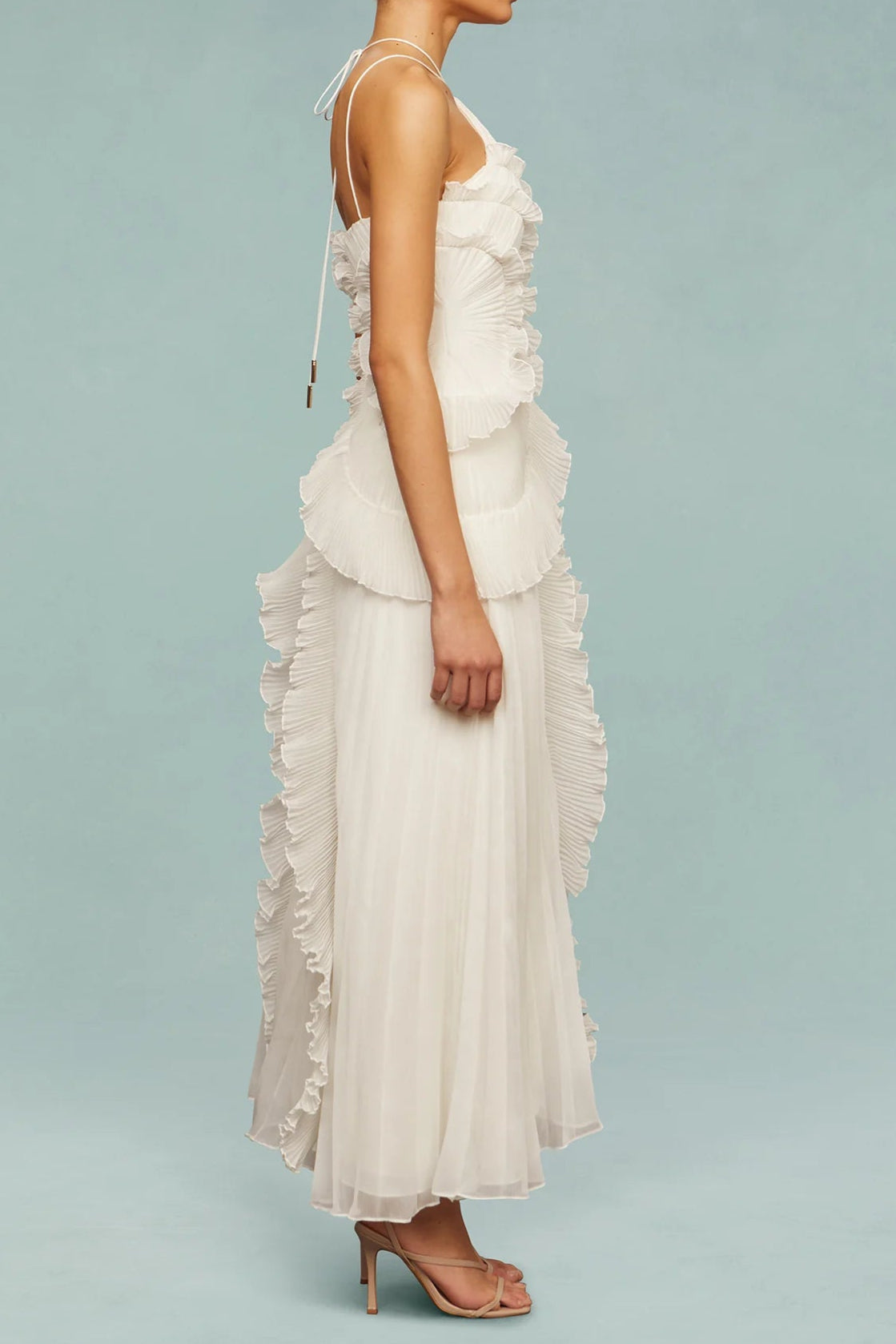 Sleeveless Folds Maxi Dress in Light White