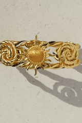 Vintage Gold Sun & Rose Open Cuff Bracelet