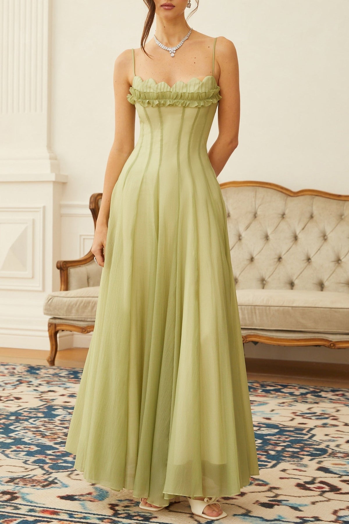 Ruffled Shirred Maxi Dress