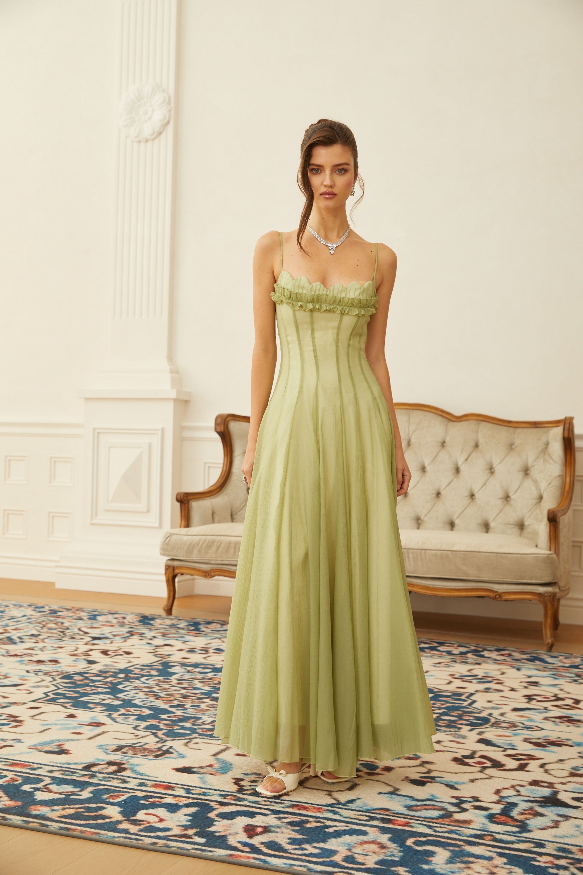 Ruffled Shirred Maxi Dress