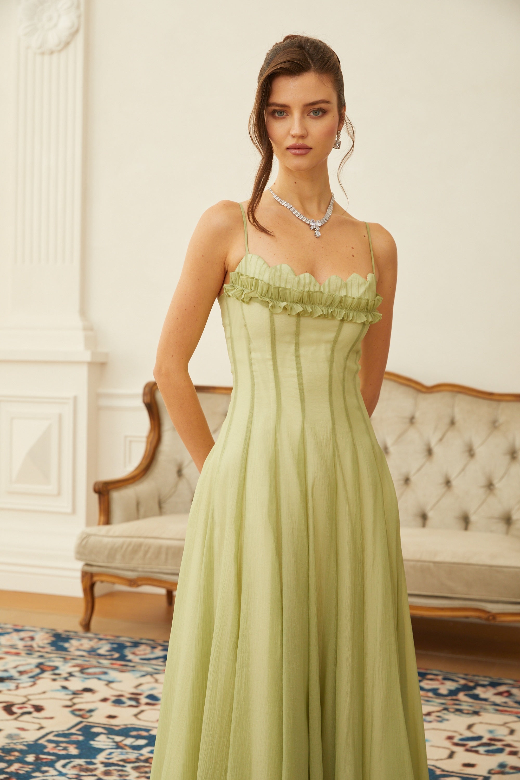 Ruffled Shirred Maxi Dress