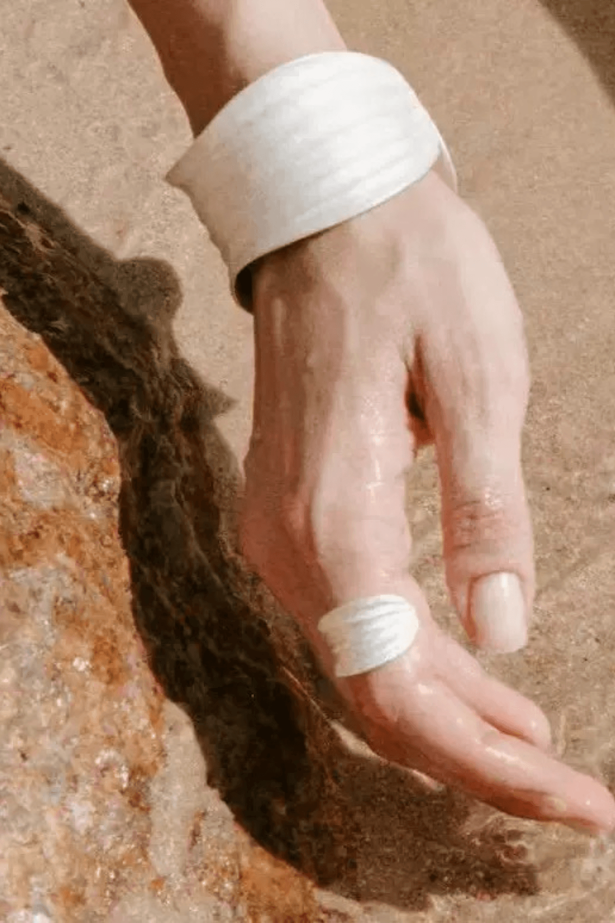Off White Textured Wide Open Cuff Bracelet