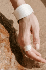 Off White Textured Wide Open Cuff Bracelet