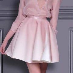 Pink Long Sleeve Silk Shirt Mini Skirt Set