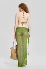 Green Halter Triangle Knit Wrap 3 Piece Cover Up Swimsuit