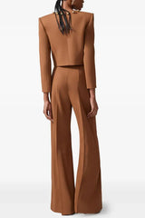 Brown Button-Decorated Short Jacket Two-Piece Set