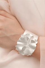 Silver 3D Floral Wide Open Cuff Bracelet