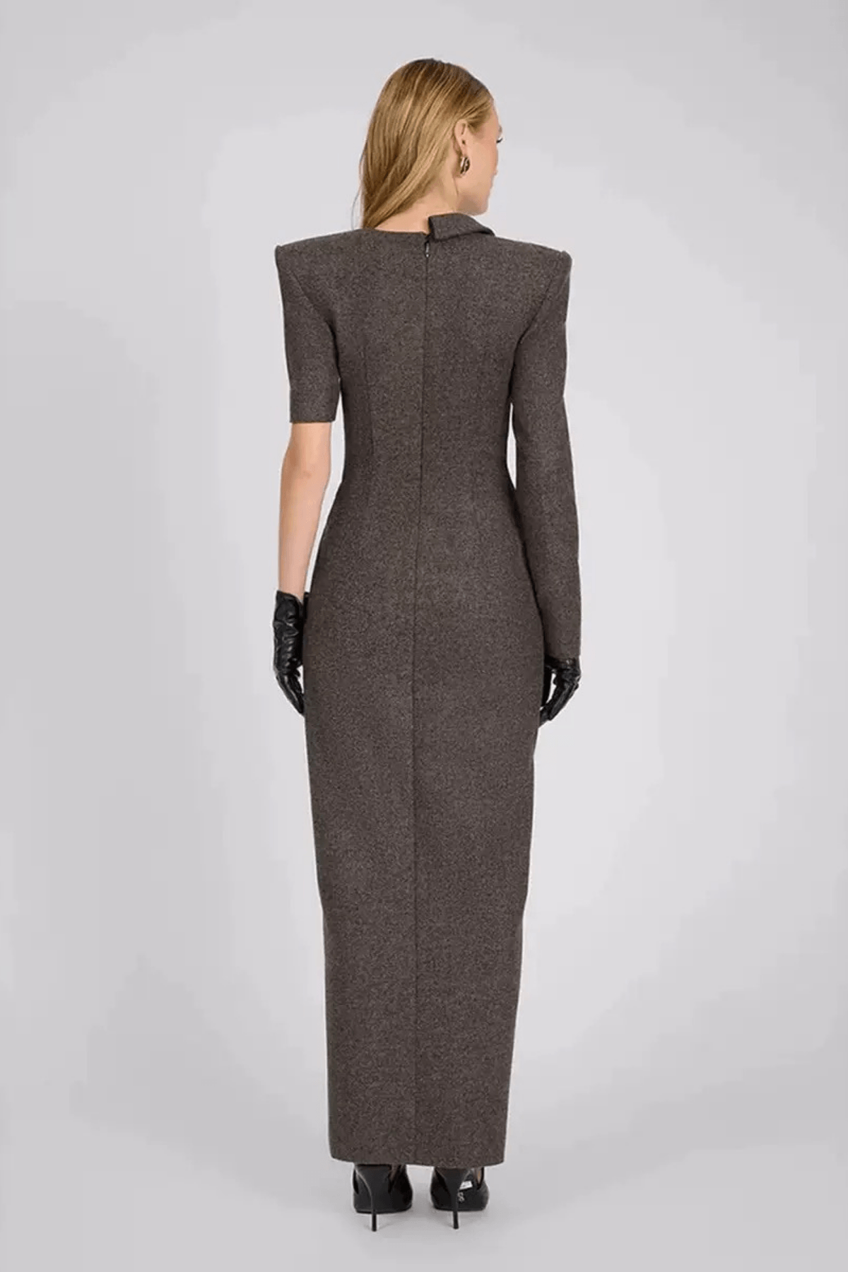 Gray Lace Detail Long Sleeve Maxi Dress