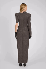 Gray Lace Detail Long Sleeve Maxi Dress