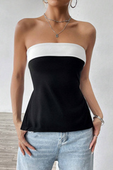 Black White Color Block Slim Fit Asymmetrical Hem Top