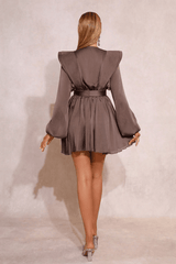 Brown Ruffle Sleeve Tie Waist Layered Dress