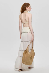 White Halter Ruched Two Piece Layered Swimwear