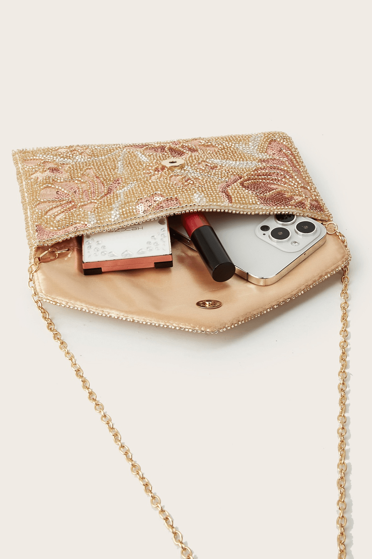 Pink Floral Sequin Envelope Formal Clutch