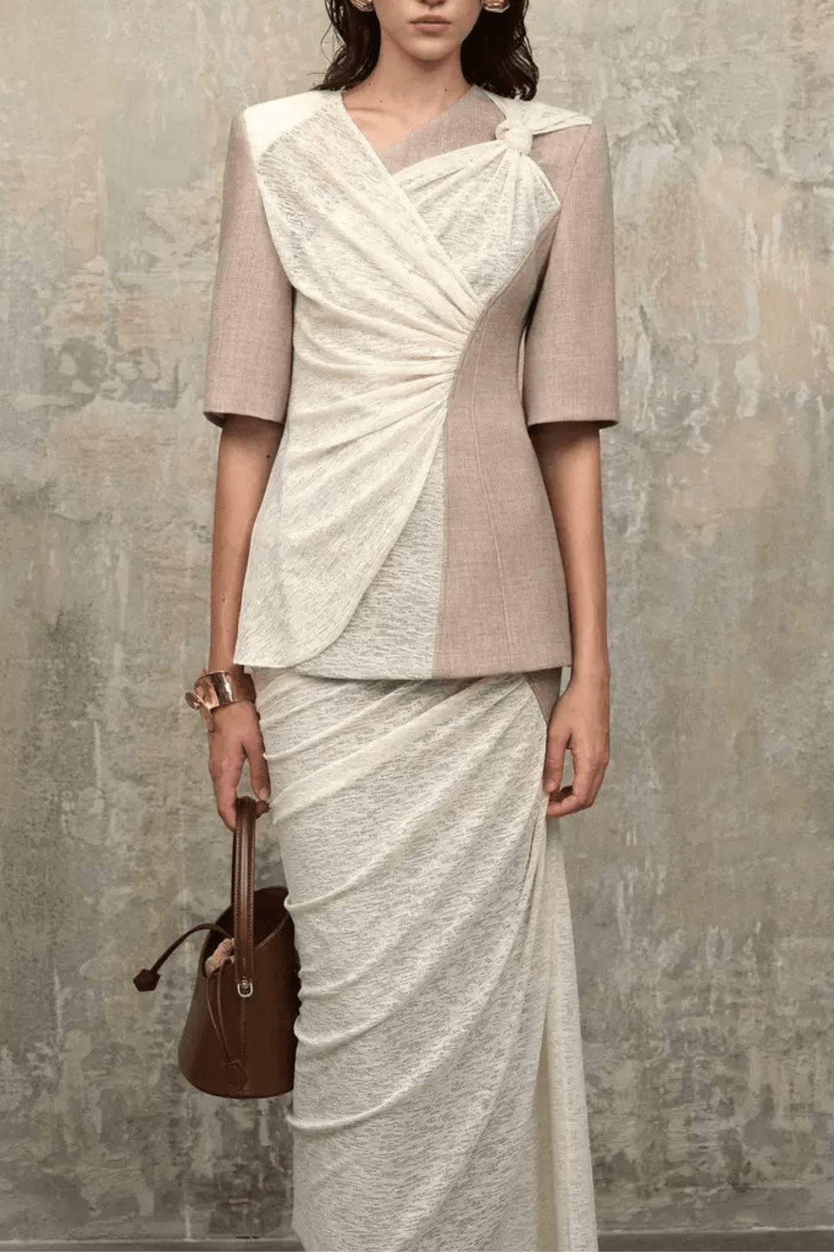 Color Block Fake Two Piece Wrap Midi Dress