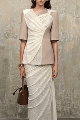 Color Block Fake Two Piece Wrap Midi Dress
