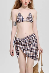 Classic Plaid Side Tie Beach Three Piece Swimsuit