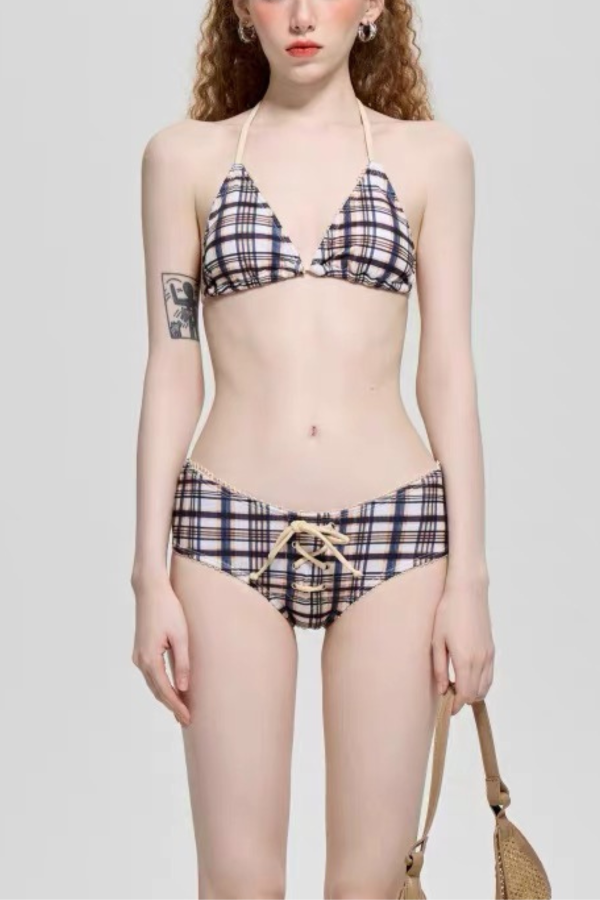 Classic Plaid Side Tie Beach Three Piece Swimsuit