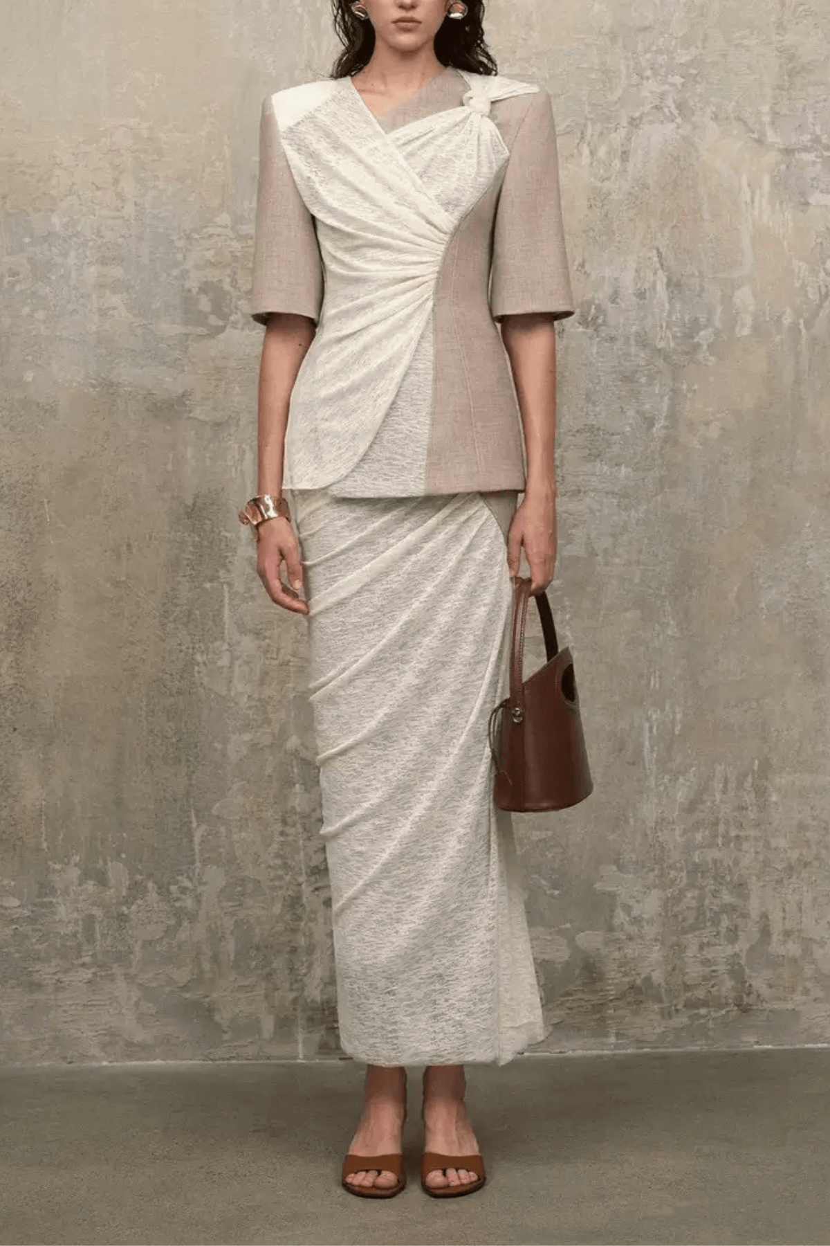 Color Block Fake Two Piece Wrap Midi Dress
