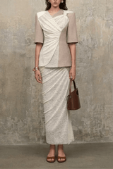 Color Block Fake Two Piece Wrap Midi Dress