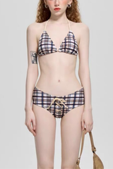Classic Plaid Side Tie Beach Three Piece Swimsuit