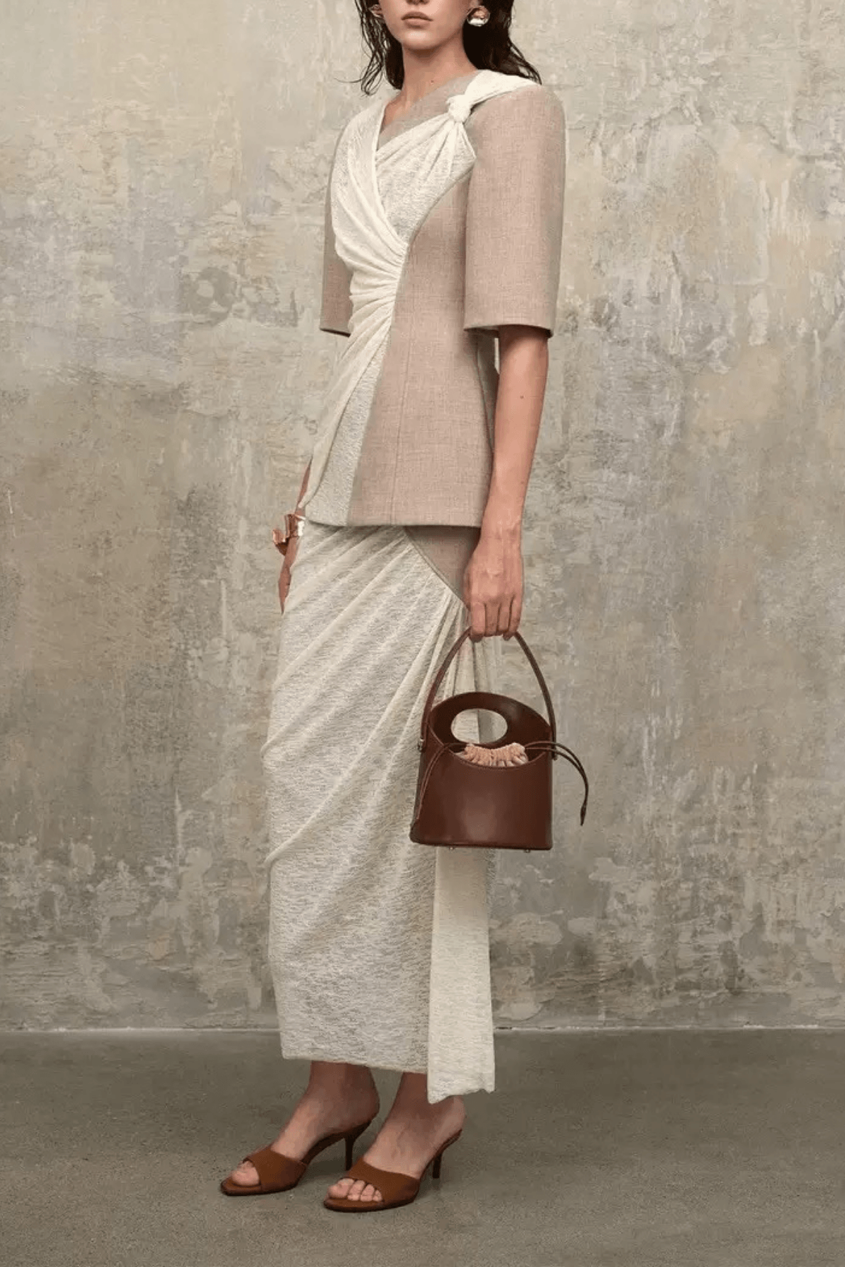Color Block Fake Two Piece Wrap Midi Dress