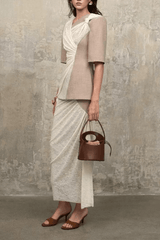 Color Block Fake Two Piece Wrap Midi Dress