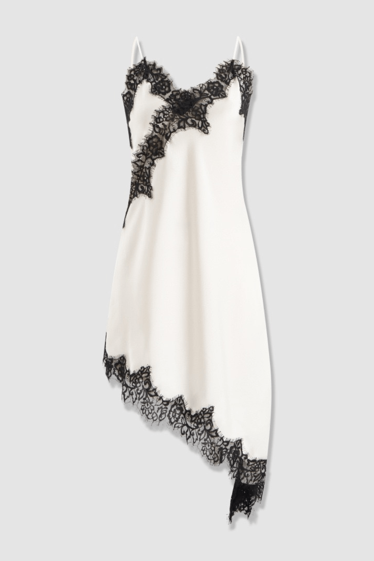 Black Lace Trim Satin Cowl Neck Slip Mini Dress