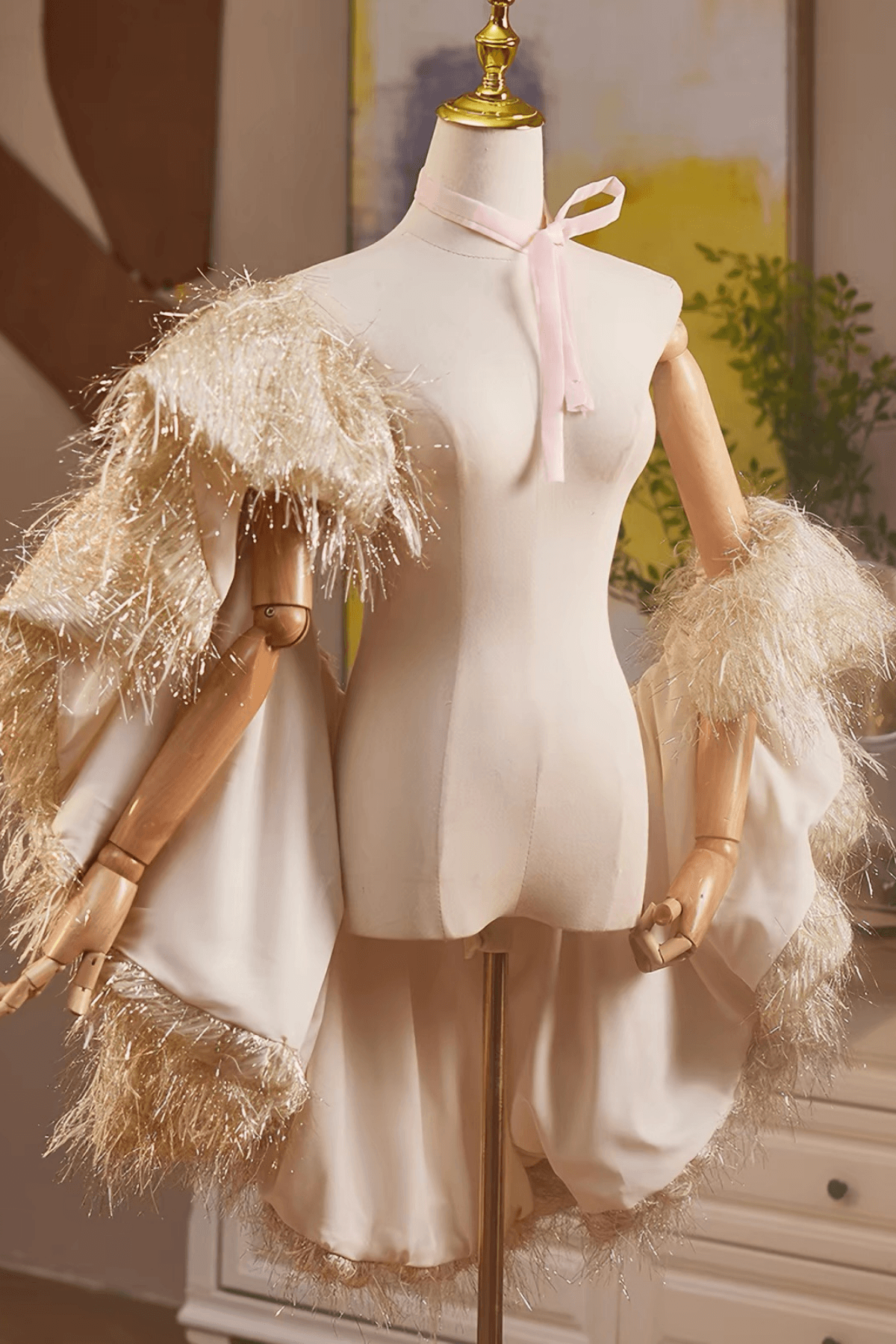 Gold Fringe Evening Shawl