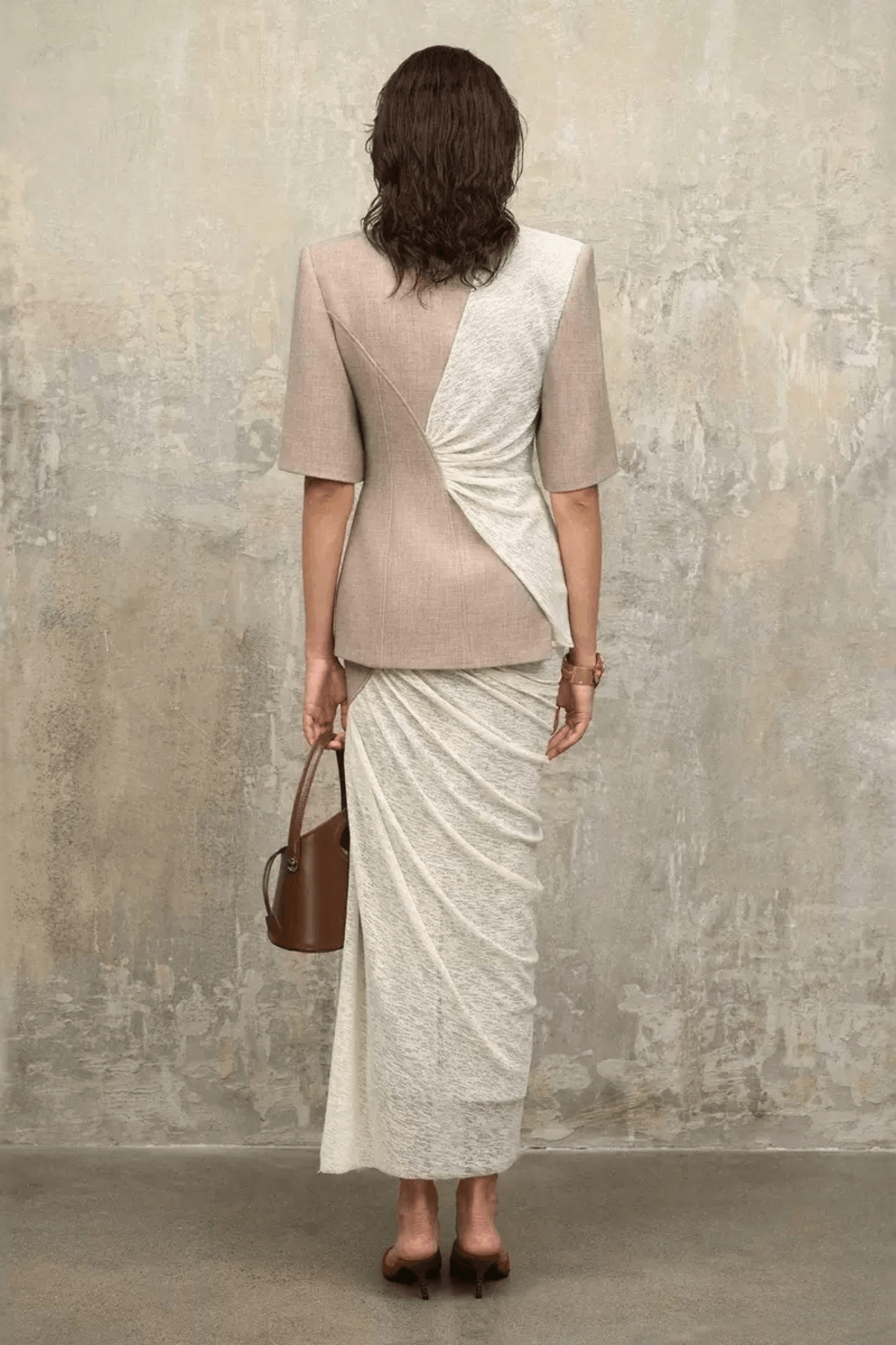 Color Block Fake Two Piece Wrap Midi Dress
