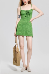 Green Leaf Embossed Slim Fit Slip Mini Swimsuit