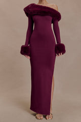 Faux Fur Knit Maxi Dress - Plum