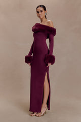 Faux Fur Knit Maxi Dress - Plum
