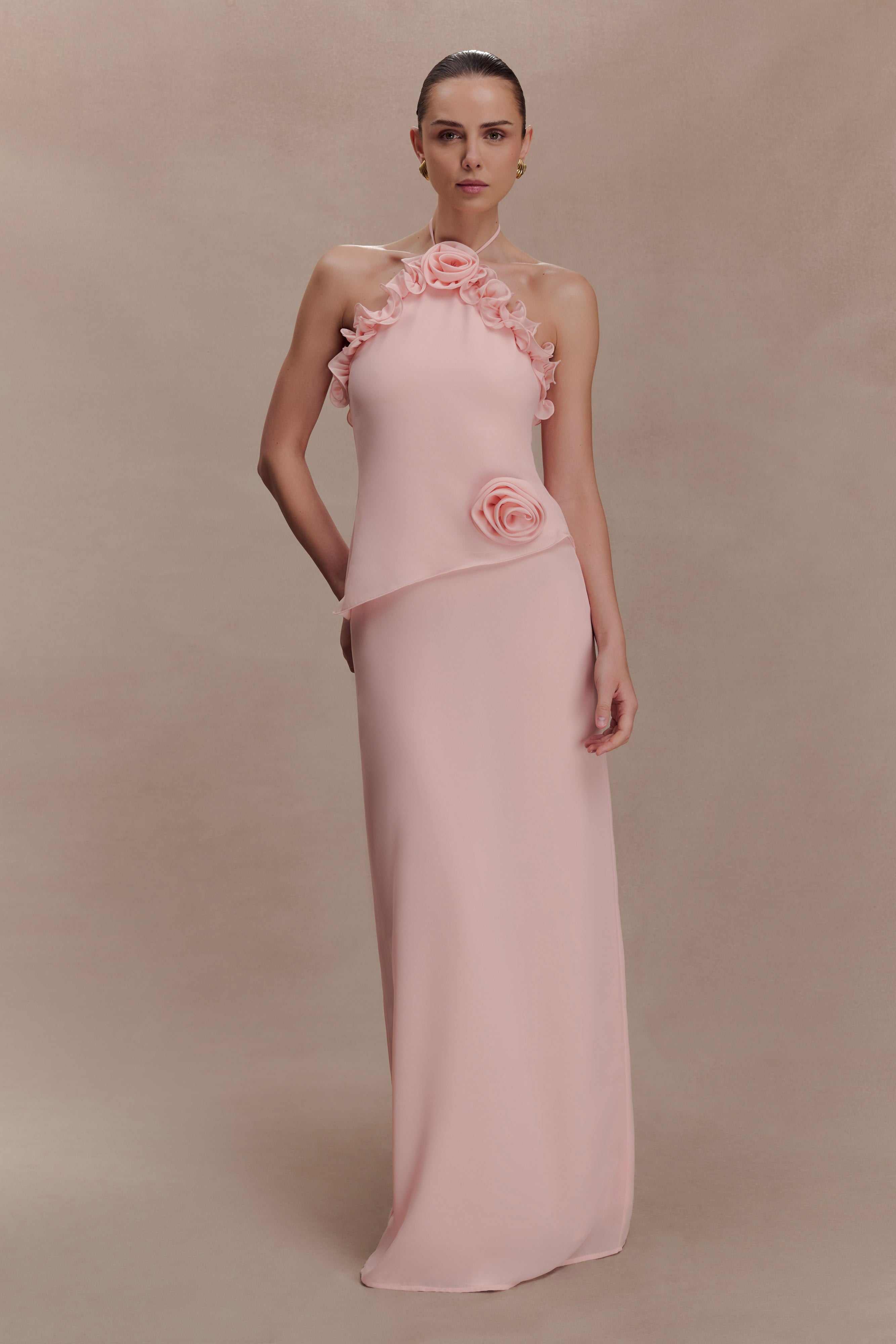 off-Shoulder Flower Maxi Dress - Baby Pink