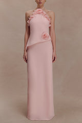 off-Shoulder Flower Maxi Dress - Baby Pink