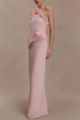off-Shoulder Flower Maxi Dress - Baby Pink