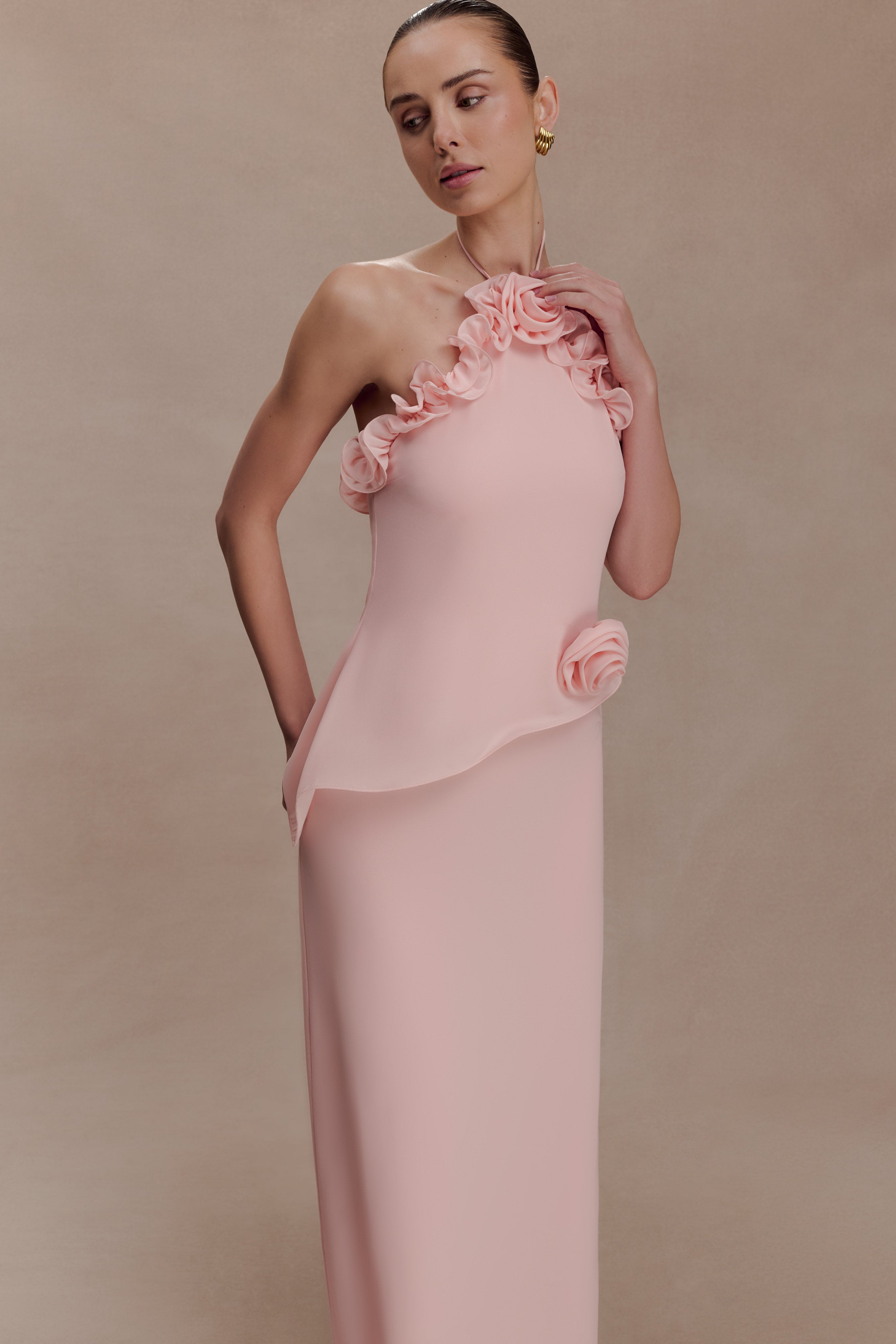 off-Shoulder Flower Maxi Dress - Baby Pink