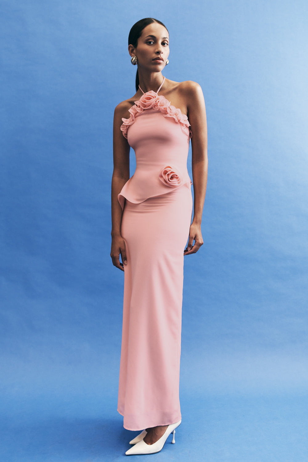off-Shoulder Flower Maxi Dress - Baby Pink