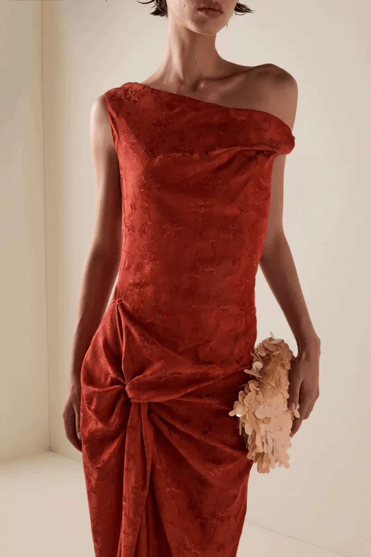 Red One Shoulder Twist Dress
