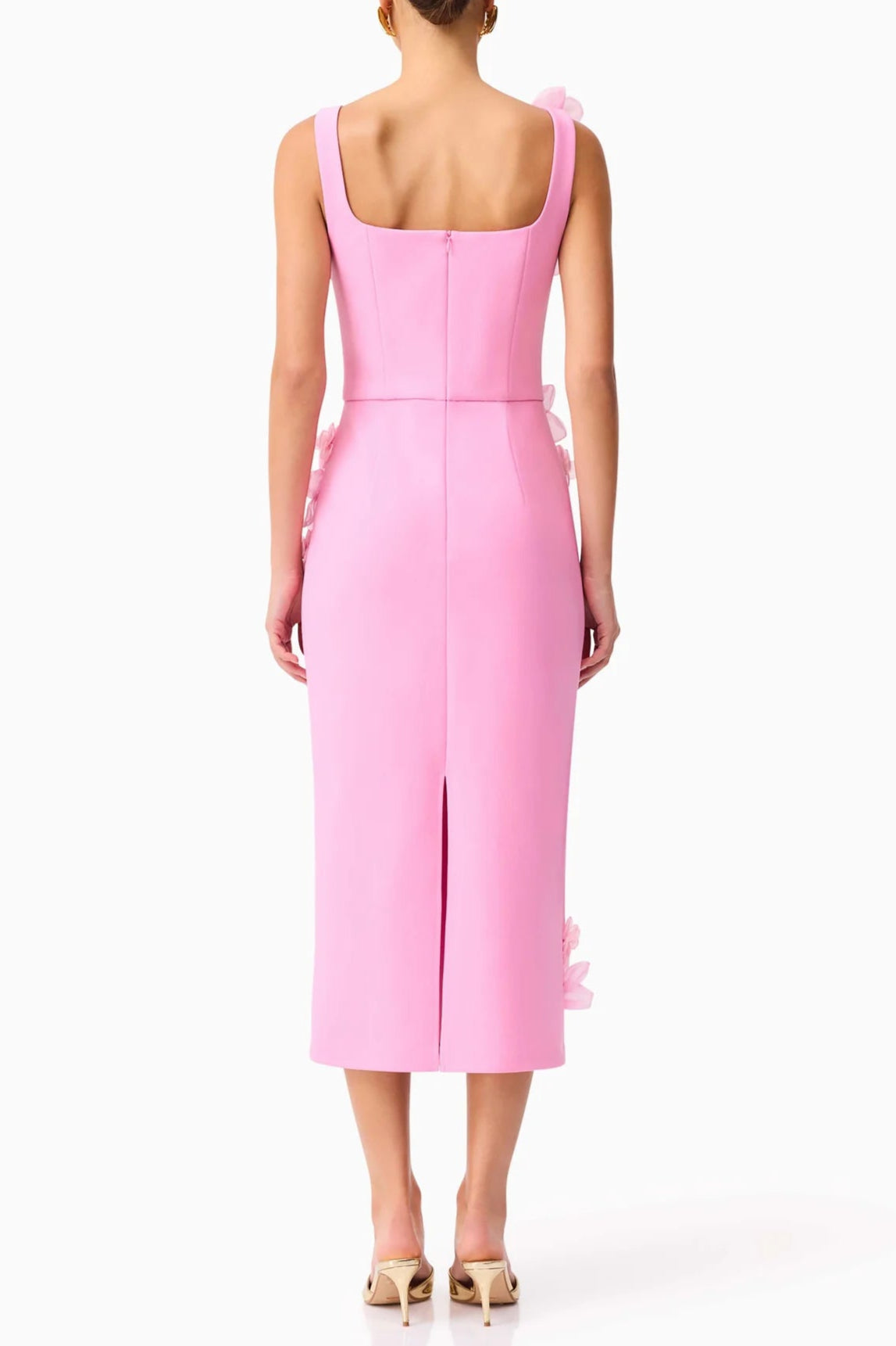 3D Flower Midi Dress in Pink